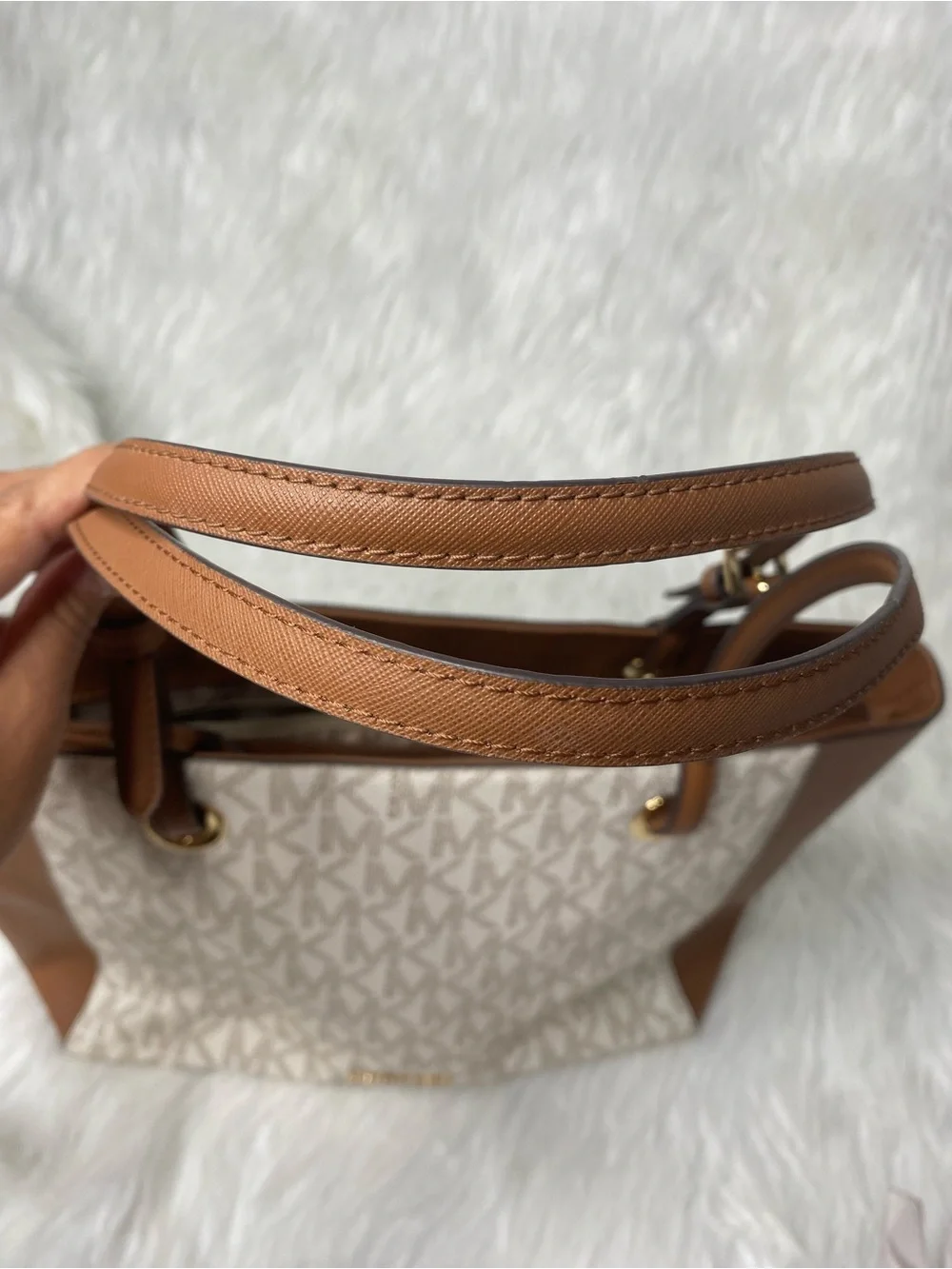 Michael Kors Tan and Cream Logo Canvas Tote